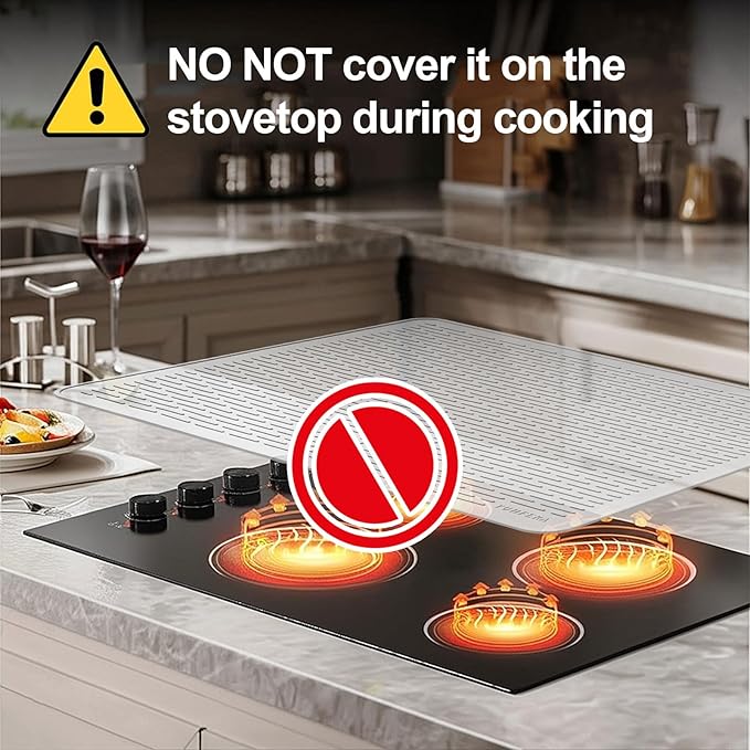 YUHFERA Stove Top Cover for Electric Stove - Silicone Stove Mat for Glass Top, Glass Cooktop Protector, XL Dish Drying Mats For Kitchen,Oven Covers for Electric Stove (Hyaline,28 x 20)