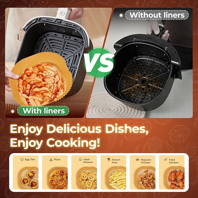 Air Fryer Liners Disposable, 150Pcs 8" Square [Food Grade Material] Unbleached Parchment Paper Liners Non-Stick & Waterproof Oilproof for 5-8 QT Airfryer Basket, Baking, Roasting Microwave, Oven