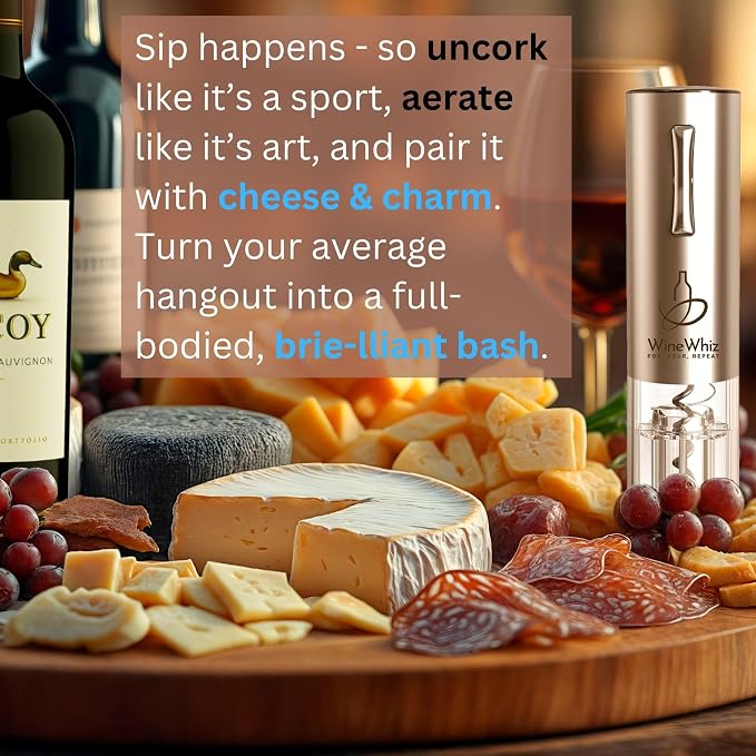 Electric Wine Aerator and Opener Set with Premium EVA Case and Accessories - Rechargeable Automatic Liquor Dispenser Pourer with Foil Cutter, Vacuum Sealer, USB-C Charging Cable - Gift Set