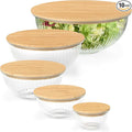 Stackable Space-Saving Set of 5 Nesting Glass Bowls with Bamboo Lids for Foodprep, Storage, Baking, Mixing & Cooking, Microwave & Oven Safe BPA Free Heat Resistant Inert Borosilicate Glass