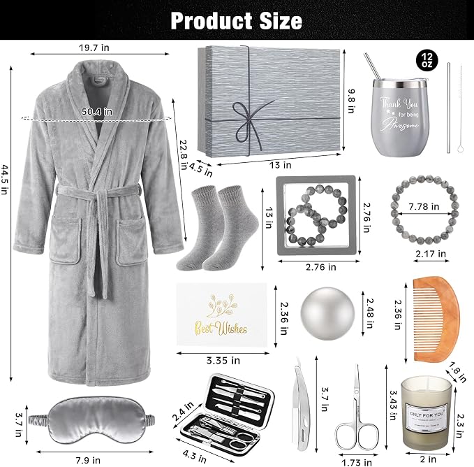 Nuogo 15 Pcs Birthday Gifts for Men Beard Care Set for Him Dad Birthday Gifts Basket Ideas Kit for Men Tumbler Bath Robe for Father's Day Dad Husband Boyfriend Box(Unhooded,Grey)