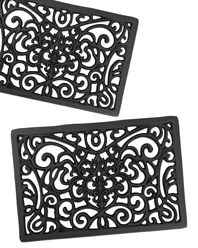 Black Rectangle Cast Iron Trivet 2-Pack for Kitchen & Dining - Heavy-Duty Hot Dish Pads, Decorative Heat Resistant Pot Holders with Raised Feet