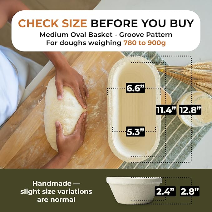 Bulka Oval 750g Groove Banneton Bread Proofing Basket Pressed Wood Pulp, Sourdough Proofing Basket - Non-Stick Batard Brotform Sourdough Bread Baking Supplies, Made in Germany.