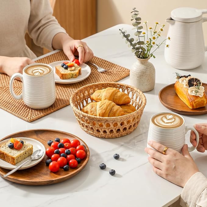 Coffee Mugs, 15 Ounce Coffee Cups Set of 6, Ceramic Tea Cups for Latte Milk Cappuccino Cocoa Mocha, Creamy White Mugs with Handle for Mom and Dad as Gifts, Dishwasher & Microwave Safe