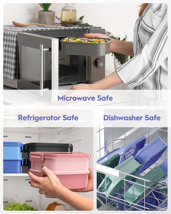 Adults Bento Box with Insulated Lunch Bag, 74oz Capacity 3 Stackable Leak-Proof Bento Box Built-In Utensil and Sauce, PFAS & BPA-Free, Microwave & Dishwasher Safe (Mist Purple)