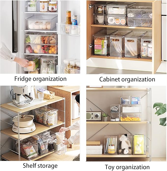 Eanpet 4Pack Stackable Refrigerator Organizer Bins Pull Out Drawer Large Vegetable Fruit Storage for Fridge Organizer Drawers with Handle Clear Food Storage Container Box for Kitchen Pantry Cabinet