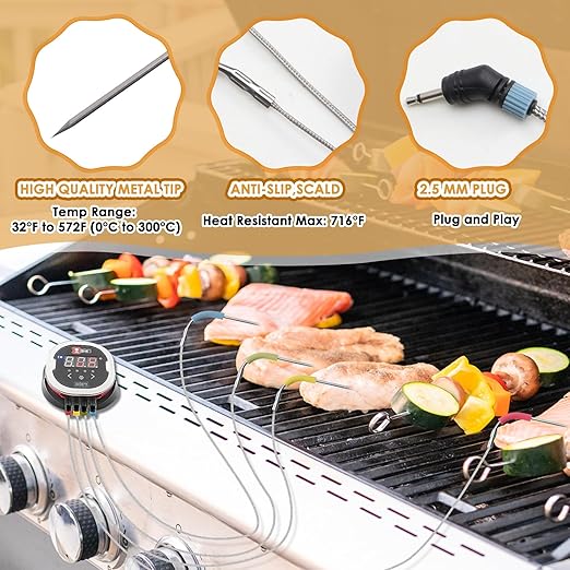 SafBbcue Meat Probe,4-Pack Compatible with Weber Ambient Temperature Probe for Smart iGrill and Connect Smart Grilling Hub Waterproof, Compatible with Weber iGrill 2, iGrill 3 or iGrill Mini