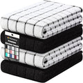 Homaxy Premium Cotton Kitchen Towels 16"x 28", Large Natural Ring Spun 390 GSM Dish Towels, Super Absorbent Terry Kitchen Hand Towels, Soft Tea Towels with Hanging Loop, Black Check Design, 4 Pack