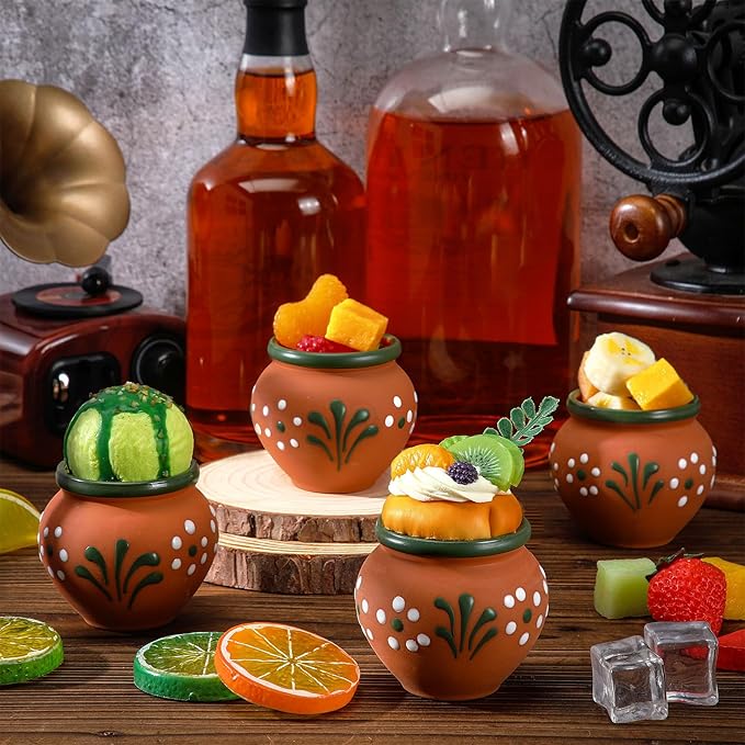 Gejoy 24 Pcs 3oz Cantaritos De Barro Shot Mini Clay Cups Jarritos De Barro Mexicanos Taco Cocktail Glasses for Tequila, Margaritas, Mojitos, Mojitos Cold Hot Drinks (Floral)