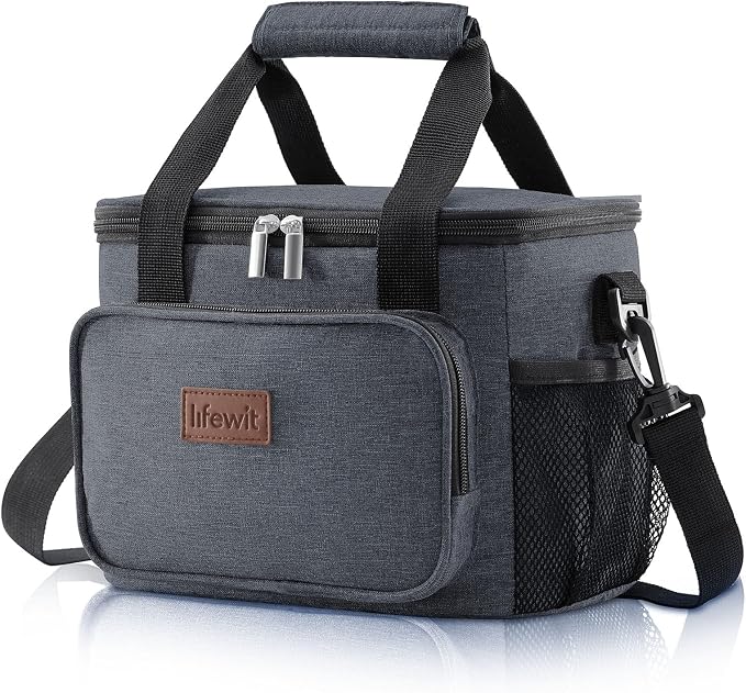 Lifewit Medium Lunch Bag, Insulated Lunch Box, Soft Cooler Cooling Tote for Adult Men Women, Dark Gray 12-Can (9L)