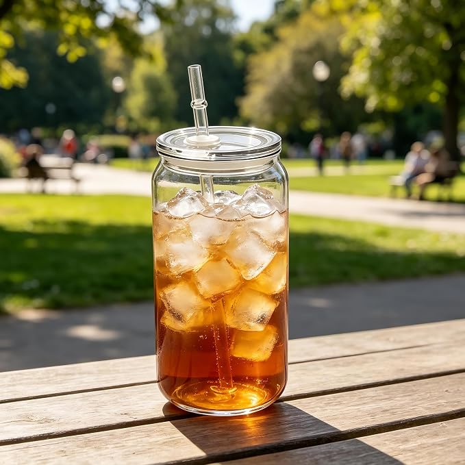 20 Pack Clear Acrylic Cups with Lids and Straws, 16 oz Plastic Mason Jars Reusable Iced Coffee Cups Unbreakable Drinking Glasses for Poolside, Party Giveaways, Park Picnic
