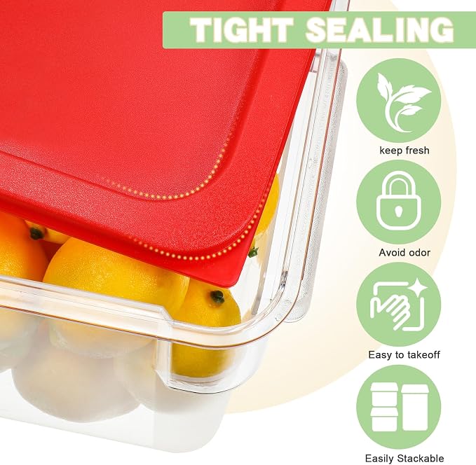 Maxcheck 4 Pcs 4qt Food Storage Container with Lids Bulk Clear Plastic Commercial Food Storage Bins with Scale Handle Space Saving Restaurant Tubs for Kitchen Prep Proof Dough(Red)