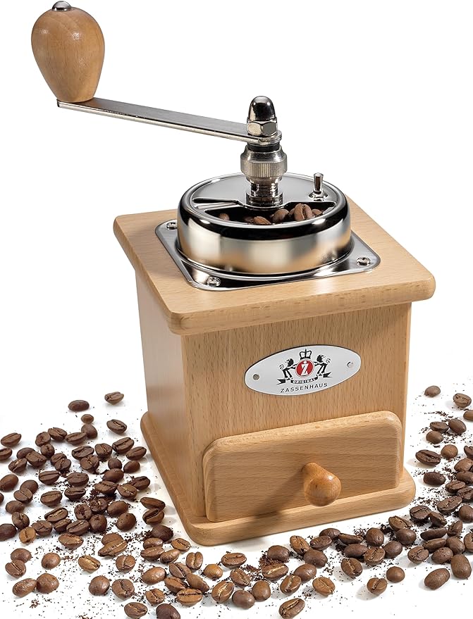 Zassenhaus Brasilia Coffee Mill, Beechwood Manual Coffee Bean Grinder, Traditional Hand Crank Coffee Mill,Natural/Chrome