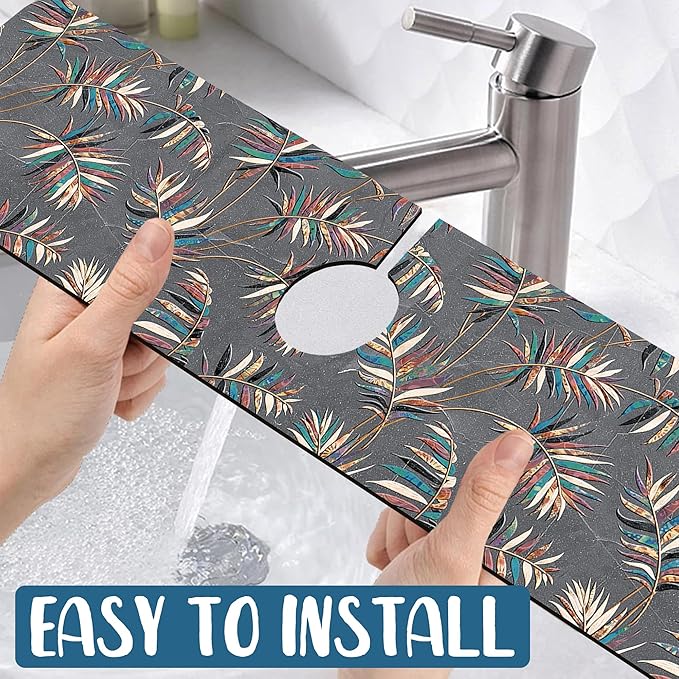 Ceramic Texture Sink Splash Guard Kitchen Tiles Faucet Absorbing Mat Fast Drying Mat Sink Gadgets Splash Guard Behind Faucet Drip Catcher for Kitchen Bathroom, 23.5"x5.5"