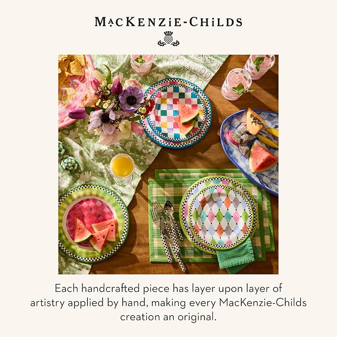 MACKENZIE-CHILDS Set of 4 Acrylic Tumblers, Open Tumbler Cups, Acrylic Cups, 14 Ounces, White Check
