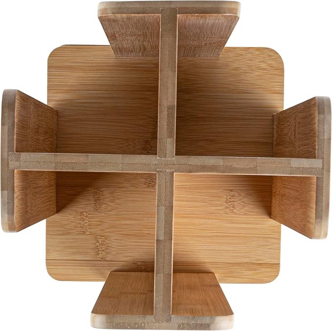 Restaurantware Restpresso 9 x 18 Inch Coffee Cup and Lid Organizer 1 Revolving Cup and Lid Holder - 4 Section Countertop Natural Bamboo Cup and Lid Dispenser For Restaurants Homes or Offices