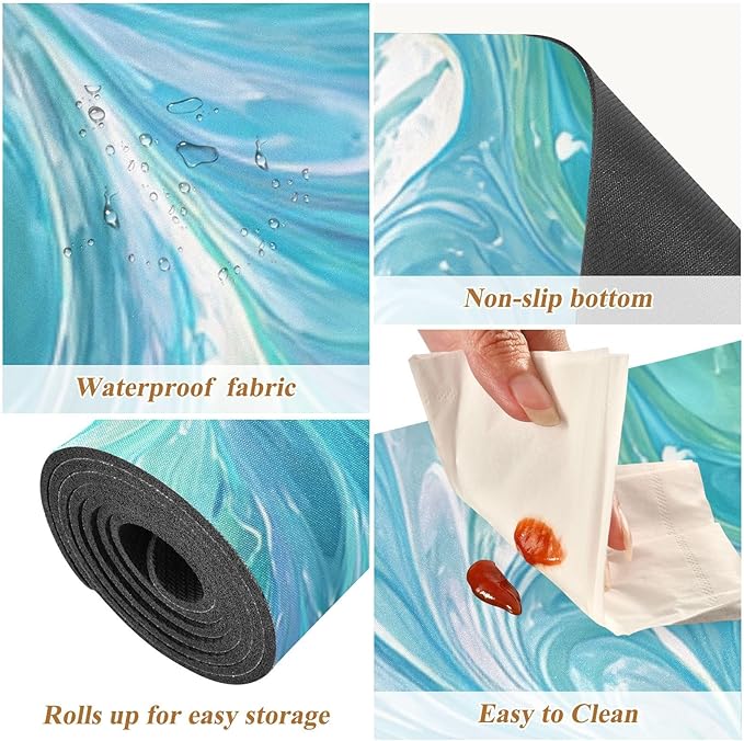 2 in 1 Table Runner Trivet for Hot Pots and Pans Heat Resistant Non Slip Waterproof 39 x 12 Inch Decorative Table Protector for Kitchen Countertop Turquoise Blue Swirl Marble