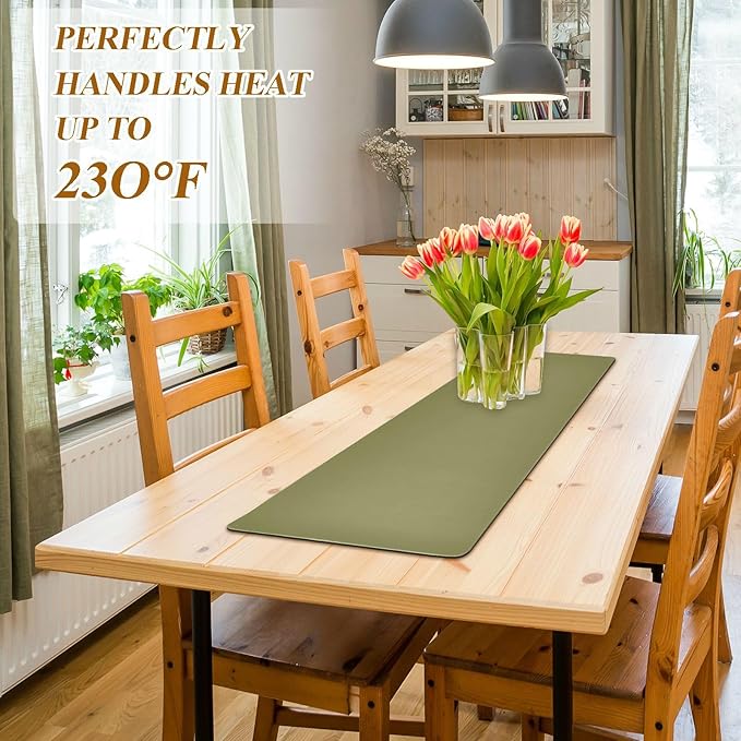 Olive Green Trivet Table Runner for Hot Pots Pans Heat Resistance Pot Holders Anti-Slip Hot Pad Mats 11.8 * 39.4 Inches