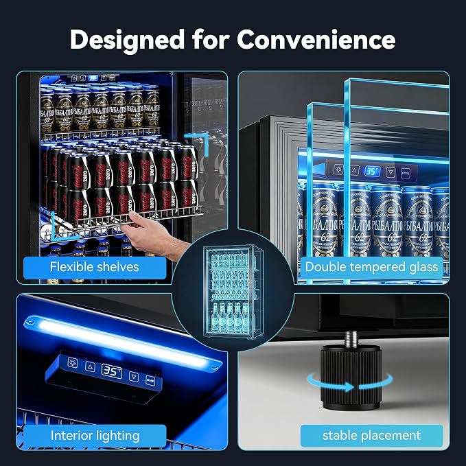 Manastin Beverage Refrigerator Cooler-130 Cans Freestanding Mini Fridge Cooler with Glass Door, Adjustable Shelves & Digital Temperature Display for Soda, Wine or Beer (Black, 3.2 Cu.Ft)