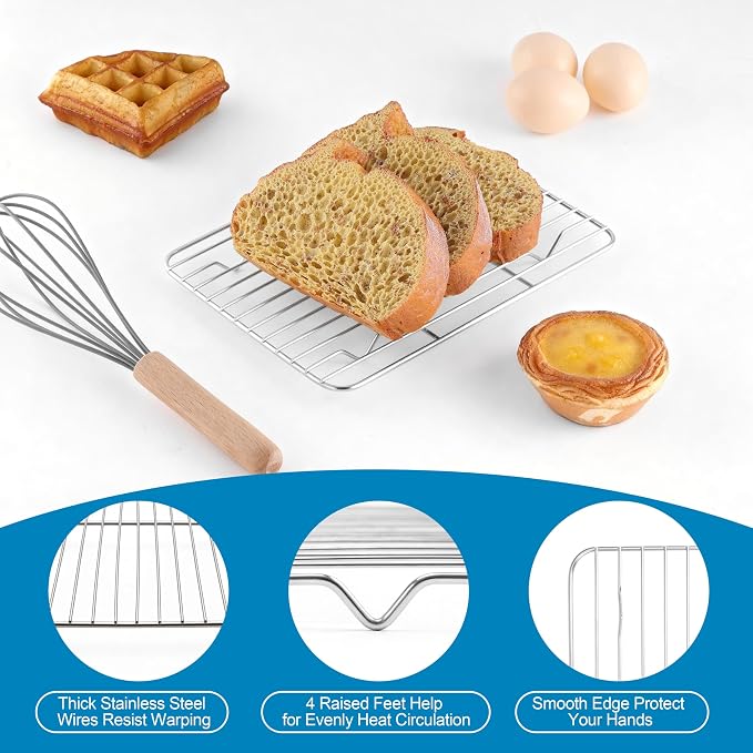 Herogo Small Stainless Steel Baking Sheet with Rack Set(1 Pans + 1 Racks), 9.2'' x 7'' x 1'' Mini Metal Bacon Tray with Cooling Rack Set for Baking & Roasting, Nontoxic & Easy Clean