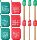 Zhehao 12 Pcs Christmas Silicone Spatulas Pot Holders Set Heat Resistant Pot Holders with Pocket Baking Gifts for Christmas Gift Party Supplies (Classic Christmas Style)