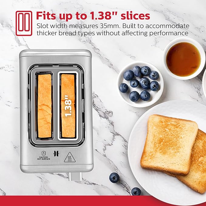 Holstein Housewares 2-Slice Digital Toaster – Extra-Wide Slots, LED Display, Countdown Timer, Reheat, Defrost, Cancel & High-Lift Release – Compact Toaster with Removable Crumb Tray, Silver & Black