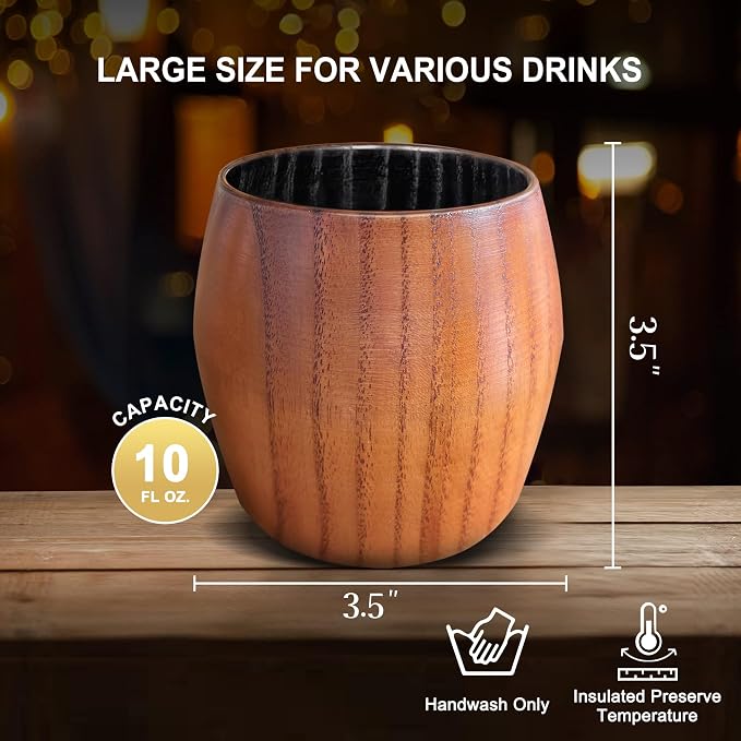 Charred Wooden Bourbon Drinking Glass, Bourbon Gifts for Men - 10 oz Charred Wooden Old Fashioned Glass Whiskey Tumbler | Birthday Whiskey Gifts for Men, Dad or Brother | Original Bourbon Tumbler