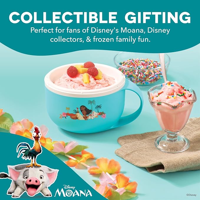 Disney | Dash Moana My Mug Ice Cream Maker — Electric Countertop Soft Serve Ice Cream Machine, Single Serve Half-Pint Moana Mug with Ingredient Chute & Recipe Guide