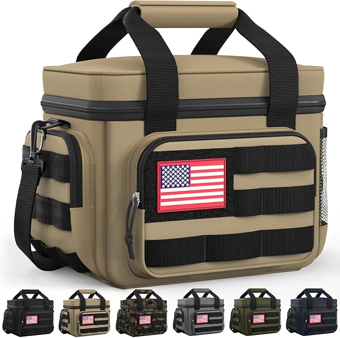HOTOR Lunch Box for Men & Women - Insulated Lunch Bag with Multiple Pockets, Tactical Cooler Bag for Work, Hiking, Camping, Fishing, Travel, Brown, 11.0" x 8.3" x 7.1"