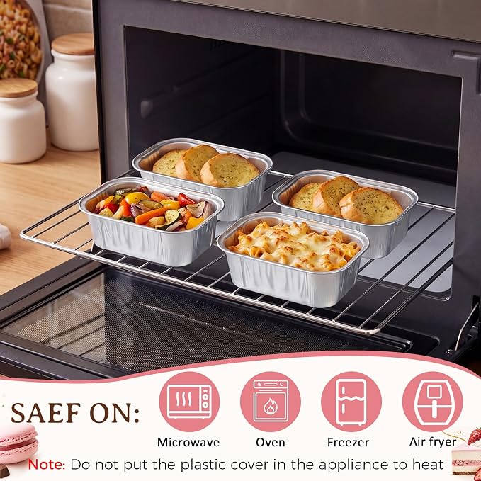 Vesici 100 Sets Mini Loaf Pans with Lids, 5.7 oz Disposable Aluminum Foil Baking Cups, Rectangle Cake Pans for Baking Storage Birthday Party(Silver)