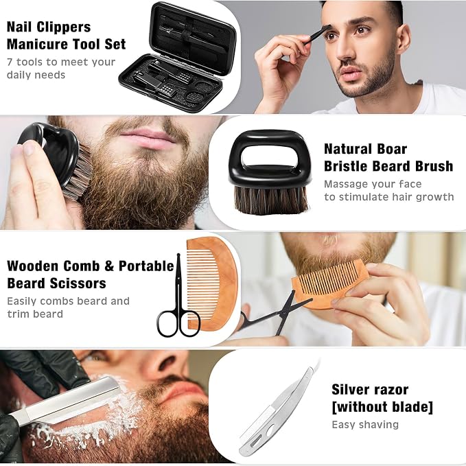 Nuogo 15 Pcs Birthday Gifts for Men Beard Care Set for Him Dad Birthday Gifts Basket Ideas Kit for Men Tumbler Bath Robe for Father's Day Dad Husband Boyfriend Box(Unhooded,Darkgray)