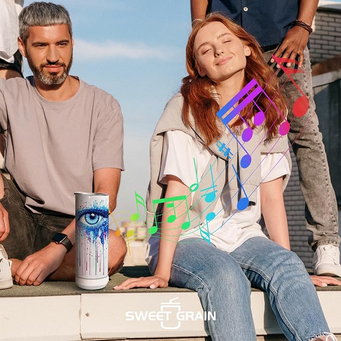 sweet grain Music Speaker Tumbler(25Pack) - 20 oz Sublimation Tumbler Skinny Straight with Speaker, Straw & USB Charging Cable, Music Tumbler Cup - White