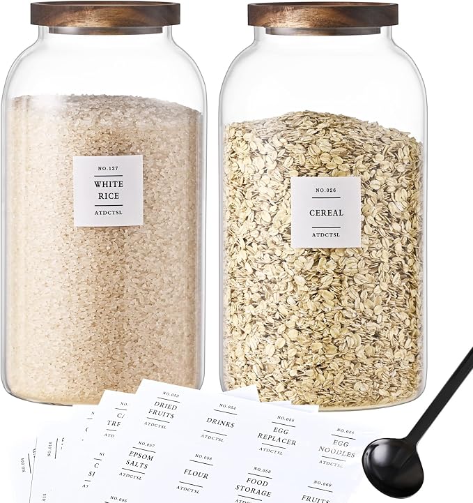 2 PCS Large Glass Jar With Lid，Glass Food Storage Jars for Flour,Sugar,Coffee,Rice, Walnut，Nutsand More(1 gallon/4000 ml)