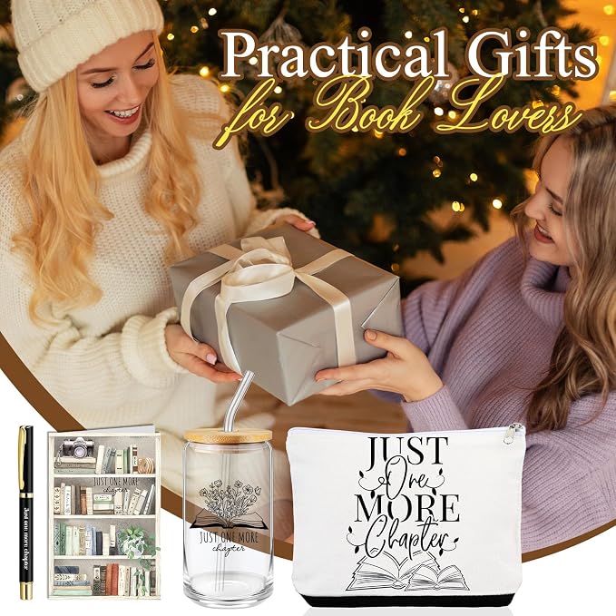 8 Pcs Books Club Gifts Book Lovers Gifts for Women Blind Date with a Read Include 16 oz Glass Cup Canvas Makeup Bag Ballpoint Pen Card for Librarian Reader Bookish Teacher