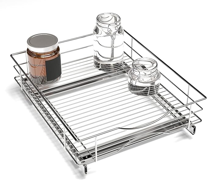 Home Zone Living Pull Out Kitchen Cabinet Organizer with Slide Out Drawer for Space Saving Storage, 17” W x 21” L