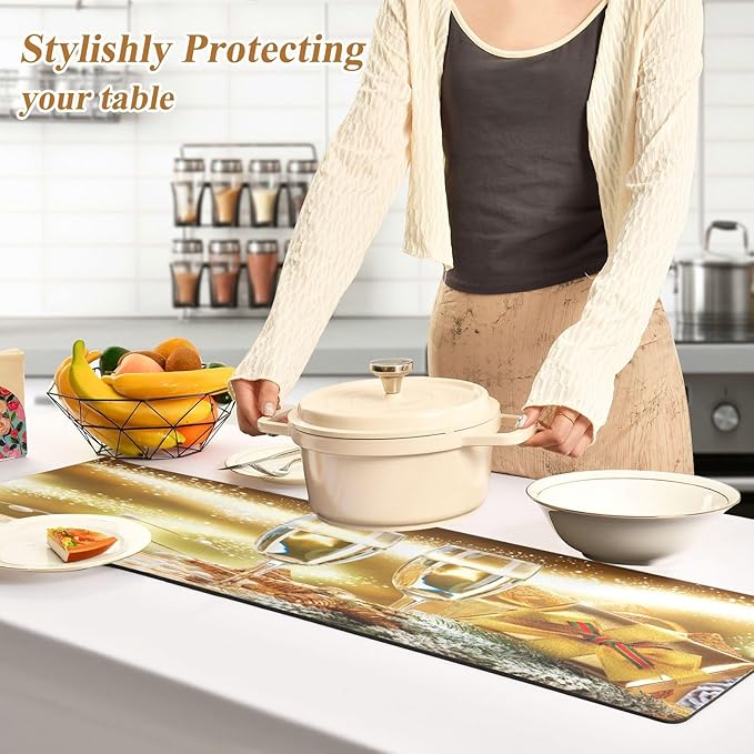 New Year Christmas Champagne Celebration Trivet Table Runner 40 Inches Long Trivet for Hot Pots and Pans/Hot Dishes,Table Protector Heat Up to 230F, Decorative Hot Plates Mat for Kitchen Countertop