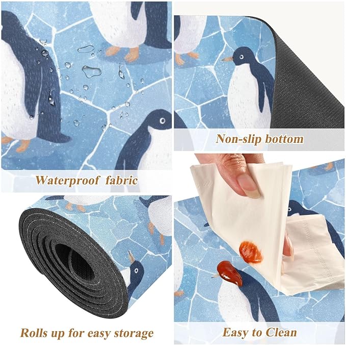2-in-1 Table Runner Trivet for Hot Dishes Heat Resistant Hot Plate Mat Pad 39x12 Inch Waterproof Table Protector Trivets for Countertop Non Slip Decorative Blue Polar Penguin and Ice Blocks