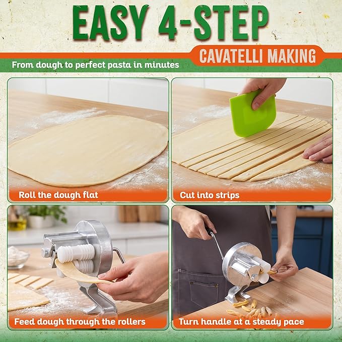 Cavatelli Pasta Maker Machine - Traditional Italian Cast Aluminum Body with Rollers, Clamp & Handle - Gnocchi & Shell Pasta Tool