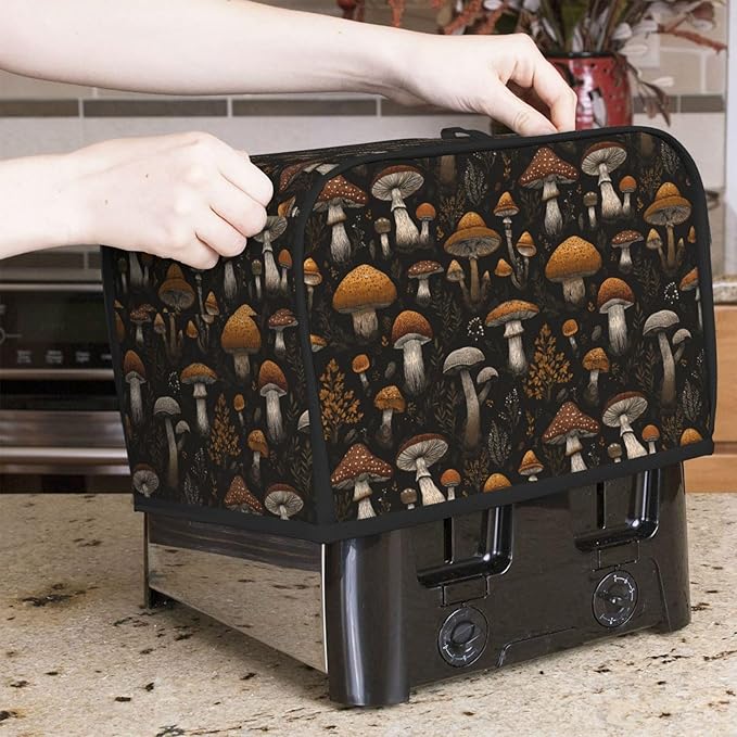 Toaster Cover 2 Slice Vintage Mushroom Leaf Kitchen Small Appliance Covers with Pockets Dust and Fingerprint Protection