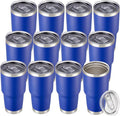 30 oz Tumbler with Lid Stainless Steel Tumblers Bulk Vacuum Insulated Cup Reusable Powder Coated Travel Mug Double Wall Leak Proof Cups Keep Cold Drinks for 12 Hours Blue, Set of 12
