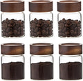 6 pc Glass Spice jars Glass Jars with Screw Lid 5 oz Acacia Wood Glass Herb Sugar Coffee Bean Ground Container Food Storage Canister for Candy Pantry Tea Seasoning Meal Prep Snack (6*150ml(5oz))