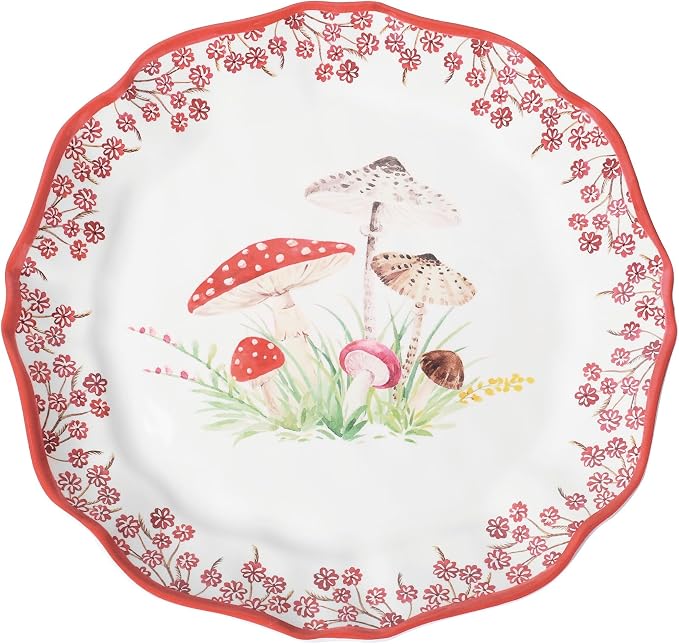 UPware 12 Piece Mushroom Melamine Dinnerware Sets, Outdoor Dishes Set, Plates and Bowls Sets, Service for 4, Red