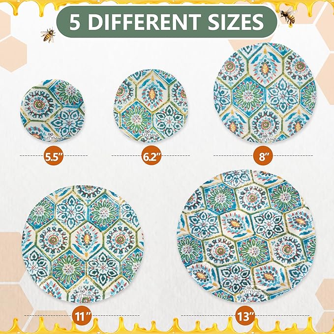 Beeswax Bowl Covers Set of 5 (XS–XL) – Reusable Elastic Food Covers for Bowls – Organic Cotton with Beeswax, Washable & Plastic-Free | Li’l Things - Suzani