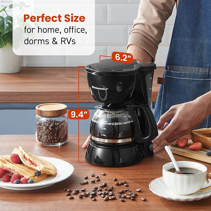 Elite Gourmet EHC4128 Automatic 4-Cup Brew & Drip Coffee Maker with Pause N Serve, Glass Carafe, Reusable Filter, On/Off Switch, Keep Warm, Water Level Indicator, Black (Pack of 8)