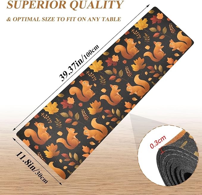 Black Orange Squirrel Leaves Falling Trivet Table Runner Heat Resistant 230F for Hot Dishes Pots Plates Kitchen Dining Table Protector Decorative 39.37 X 11.8 Inch