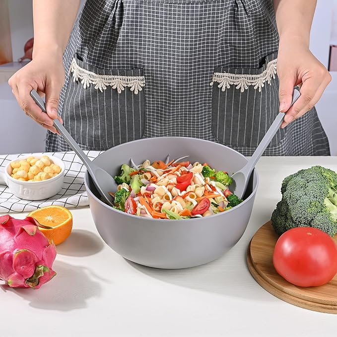 LOVYANXUE Bamboo Fiber Salad Bowl with Servers Set Large 9.8inches Nature Bamboo Mixing Bowl with Servers with Lid Spoon and Fork for Fruits,Salads and Vegetables