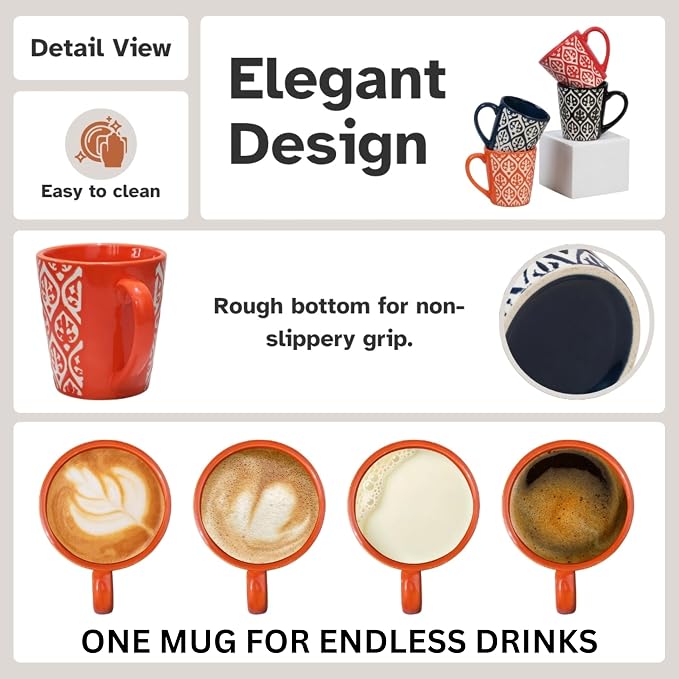 Servo Best Handmade Ceramic Coffee Mugs Set Of 4, 5 oz Tea Cups with Handle, Mug Sets for Coffee, Tea, Hot Cocoa, Milk, Microwave and Dishwasher Safe, Cups for Men Women Mug Lovers, Housewarming Gift