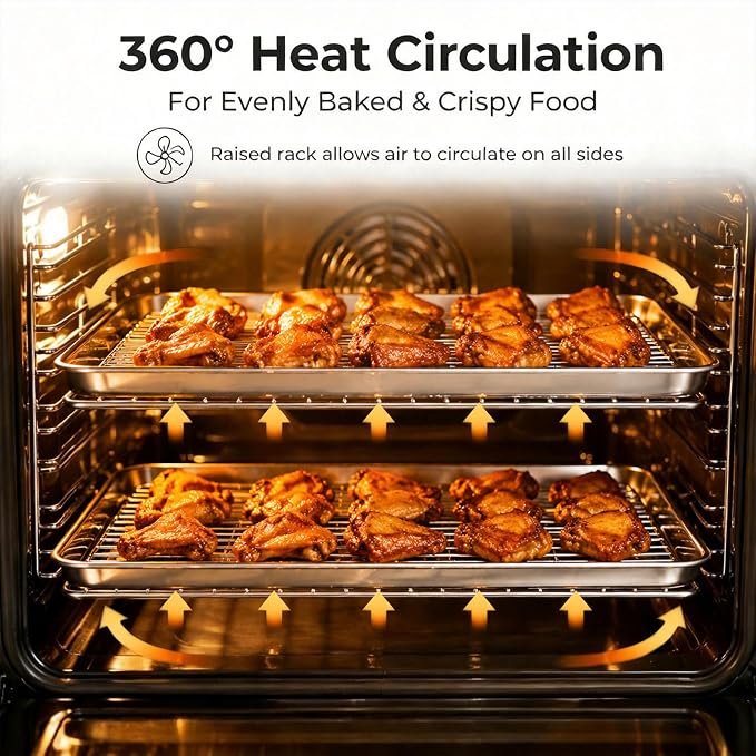 Onader Baking Cookie Sheet with Cooling Rack, 19⅝ x 13¾ Inch Stainless Steel Large Baking Sheet Pan with Wire Rack Set for Oven, Nonstick & 1 Inch Deep, 1 Pan + 1 Rack