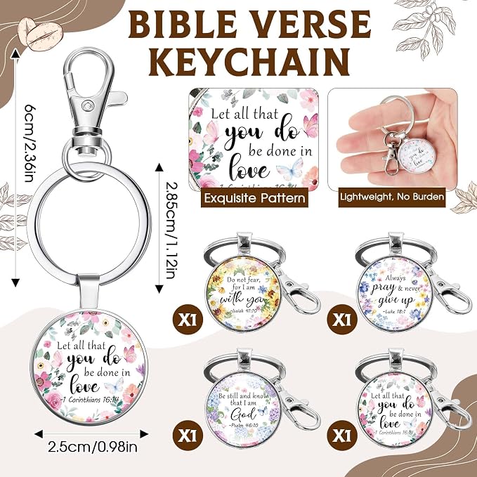 Ziliny 4 Sets Christian Gifts for Women, 11oz Floral Coffee Mugs with Bible Verse Keychains,Mother's Day Christian Tea Cup Set, Inspirational Watercolor Flower Appreciation Gift