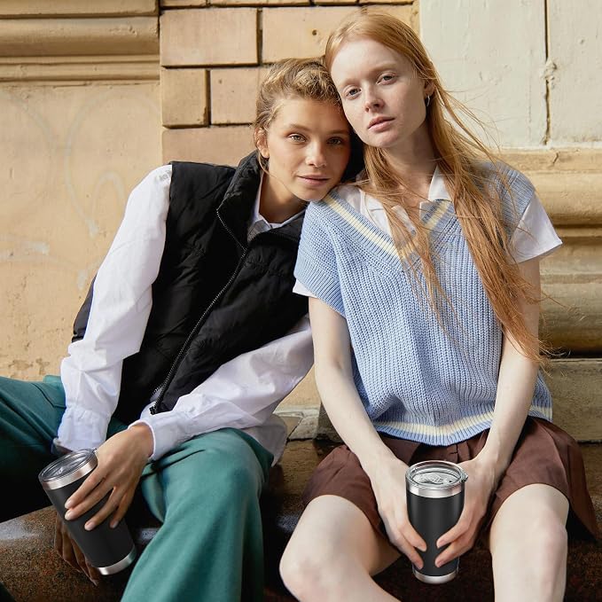 20 oz Tumbler with Lid Stainless Steel Double Wall Vacuum Insulated Tumblers Powder Coated Cups Travel Mug Keep Drinks Cold and Hot, Black